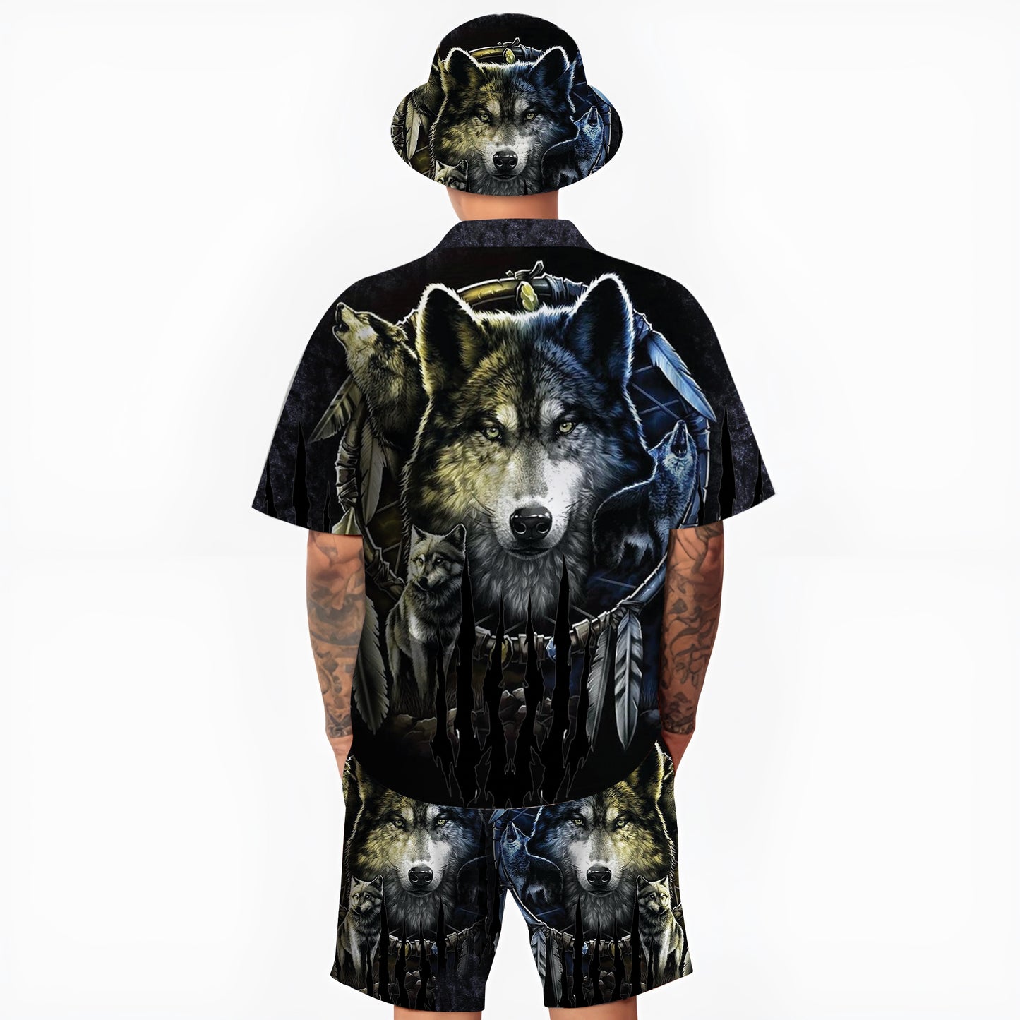 Native Wolf Pattern Hawaiian Shirt New - 86003