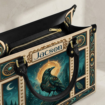 Native Raven Pattern Leather Bag
