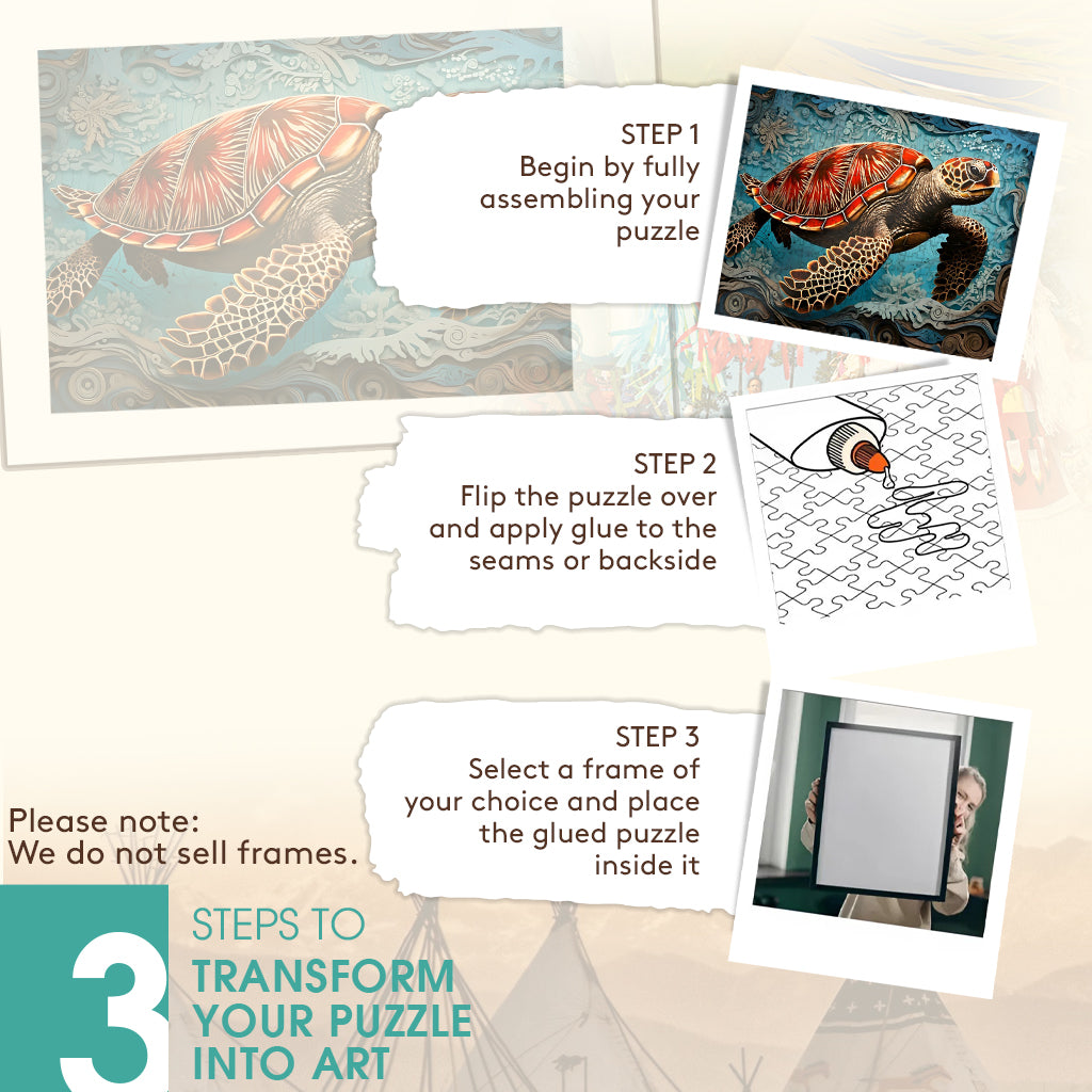 Turtle - The Tortoise And The Cycle Of Time – Wooden Jigsaw Puzzle (300 / 500 / 1000 Pieces)