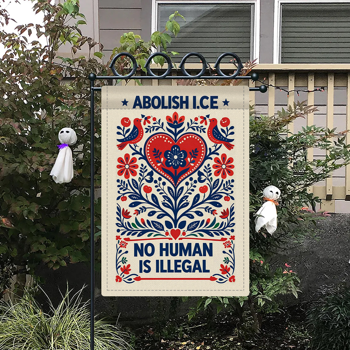 No One Is Illegal Garden Flag