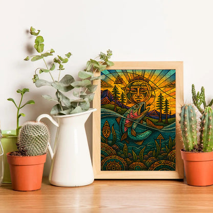 Salmon Fishing - A Journey Through Time with the River's Flow – Wooden Jigsaw Puzzle (300 / 500 / 1000 Pieces)