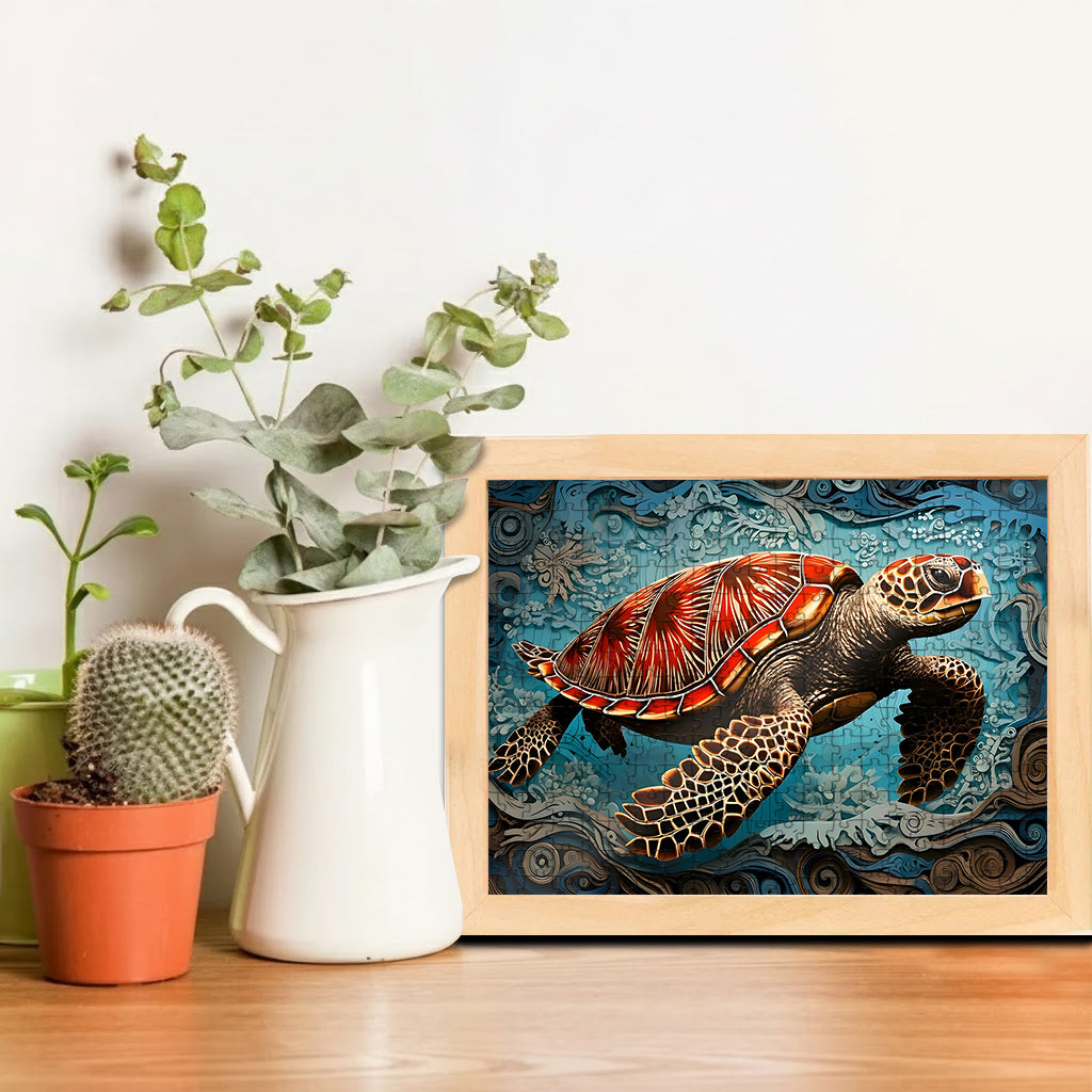 Turtle - The Tortoise And The Cycle Of Time – Wooden Jigsaw Puzzle (300 / 500 / 1000 Pieces)