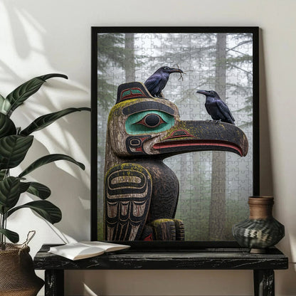 Ravens on the Totem – Wooden Jigsaw Puzzle (300 / 500 / 1000 Pieces)