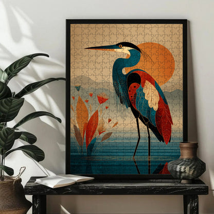 The Heron in the Quiet Water – Wooden Jigsaw Puzzle (300 / 500 / 1000 Pieces)