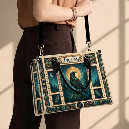Native Raven Pattern Leather Bag