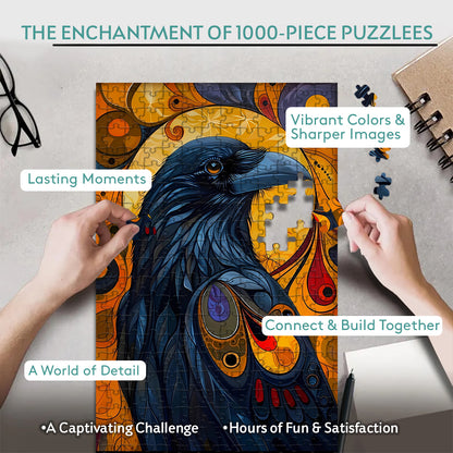 Raven - Keeper of Secrets in the Shadows – Wooden Jigsaw Puzzle (300 / 500 / 1000 Pieces)
