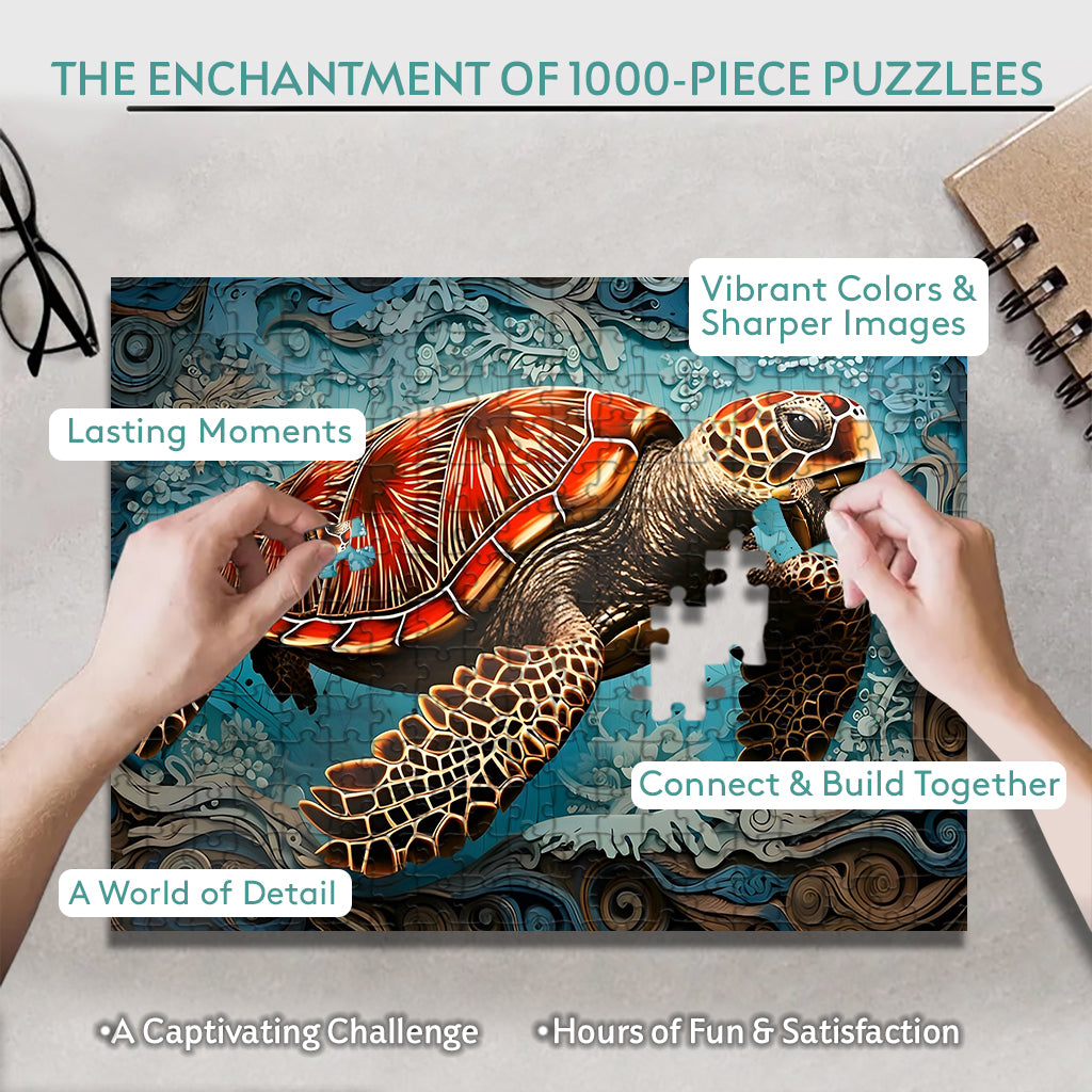 Turtle - The Tortoise And The Cycle Of Time – Wooden Jigsaw Puzzle (300 / 500 / 1000 Pieces)