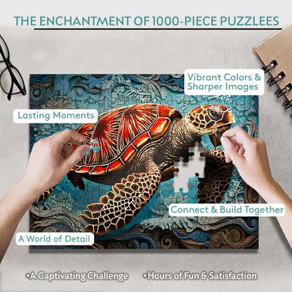 Turtle - The Tortoise And The Cycle Of Time – Wooden Jigsaw Puzzle (300 / 500 / 1000 Pieces)