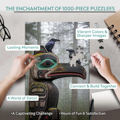 Ravens on the Totem – Wooden Jigsaw Puzzle (300 / 500 / 1000 Pieces)
