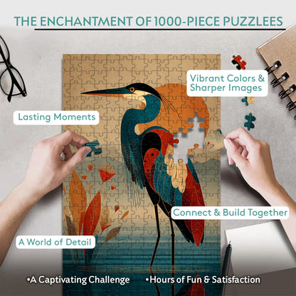 The Heron in the Quiet Water – Wooden Jigsaw Puzzle (300 / 500 / 1000 Pieces)
