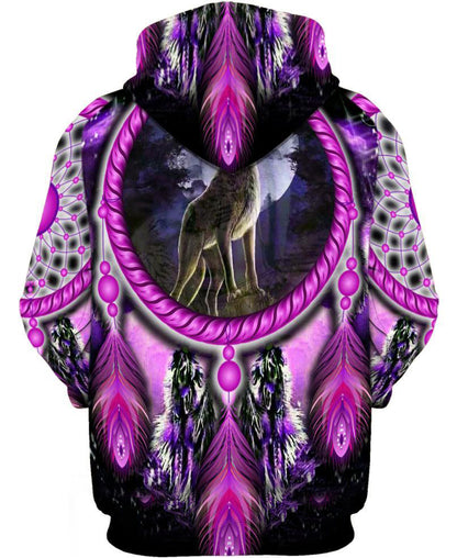 Native Wolf Violet 3D Hoodie