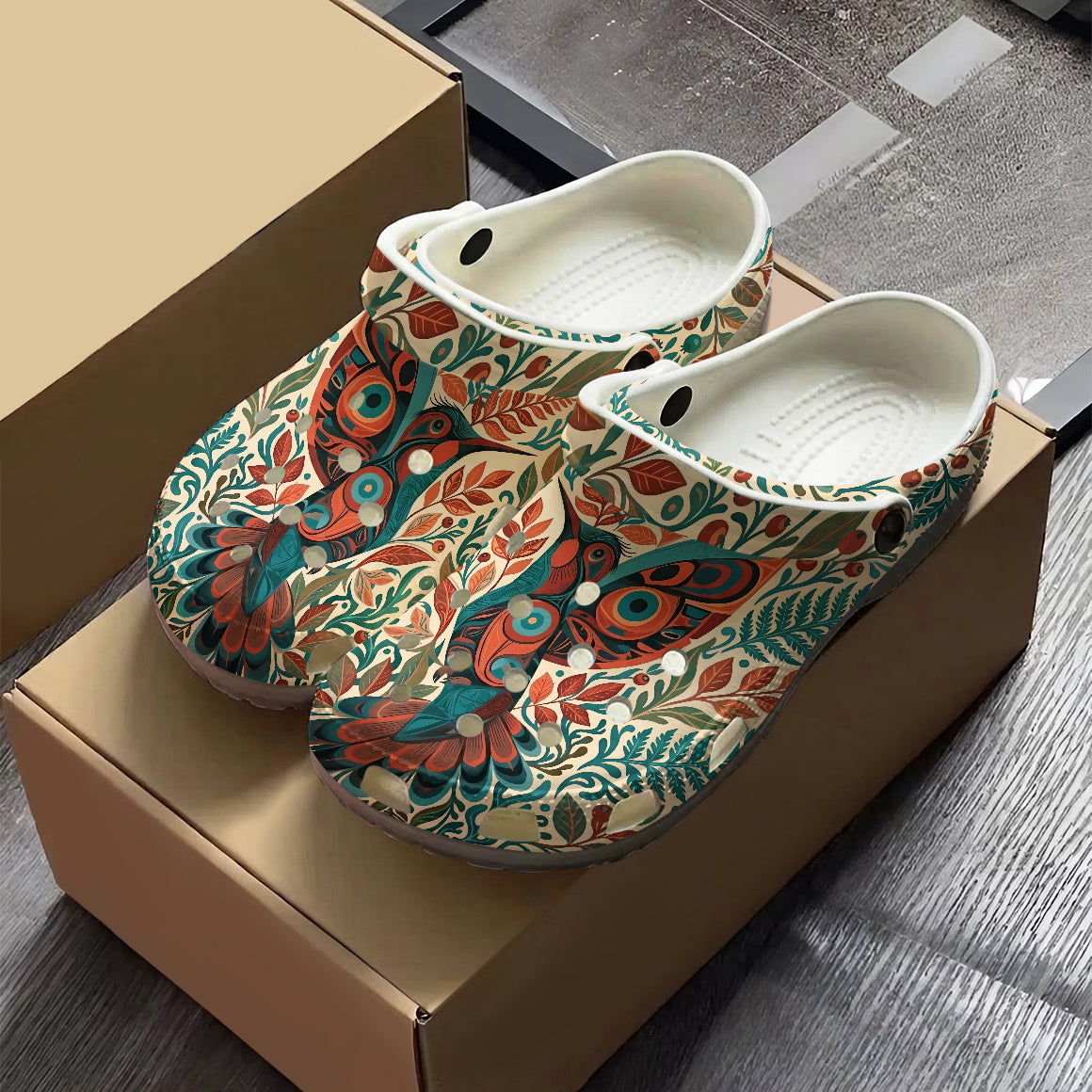 Native Hummingbird Floral Art Clogs Shoes for Adults & Kids – Native ...