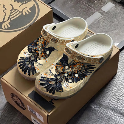 Native Raven Art Clogs Shoes for Adults & Kids