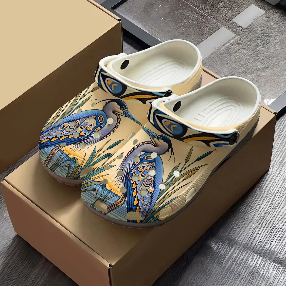 Native Heron Art Clogs Shoes for Adults & Kids