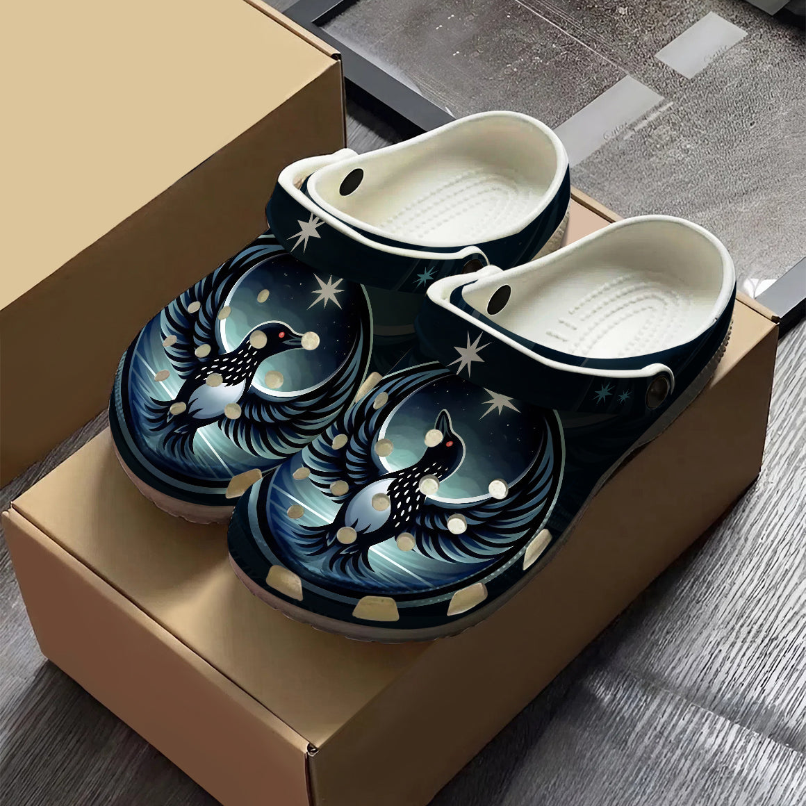 Native Common Loon Art Clogs Shoes for Adults & Kids – Native Heritage ...