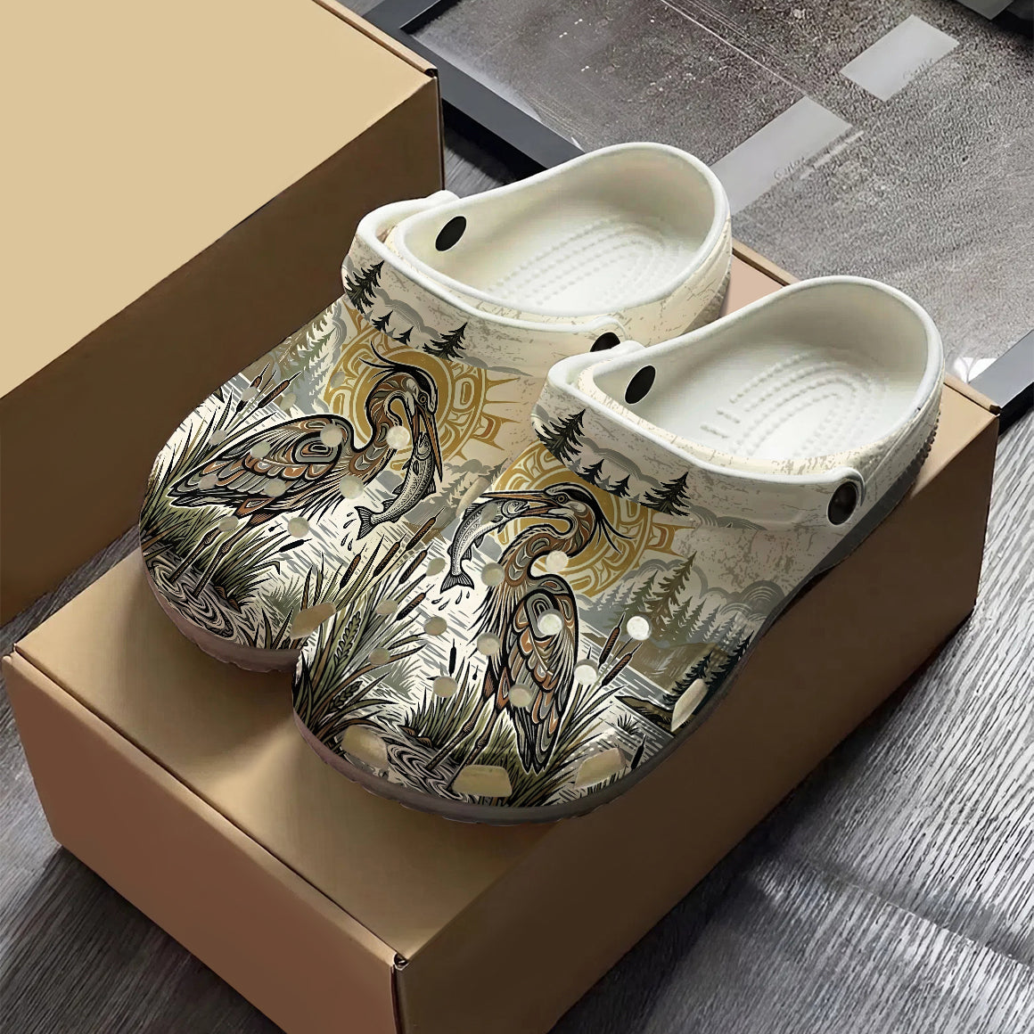 Native Heron Art Clogs Shoes for Adults & Kids
