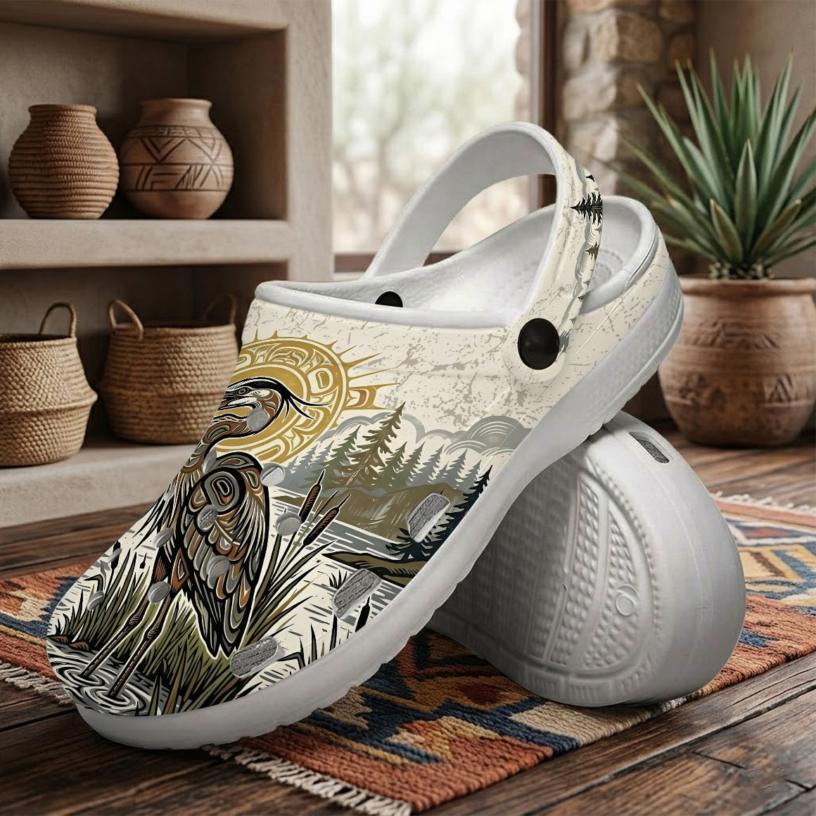 Native Heron Art Clogs Shoes for Adults & Kids