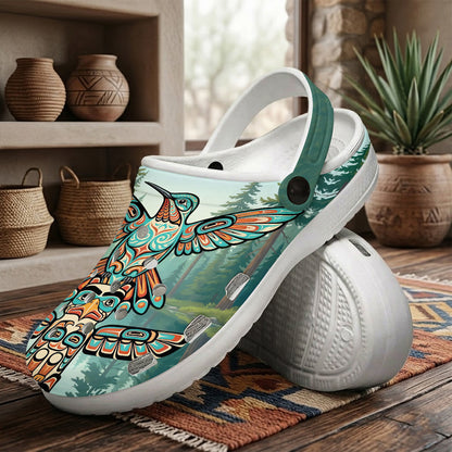Native Hummingbird Art Clogs Shoes for Adults & Kids