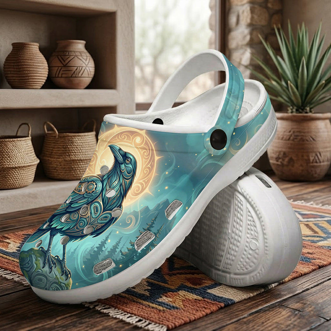Native Raven Haida Pattern Clogs Shoes for Adults & Kids