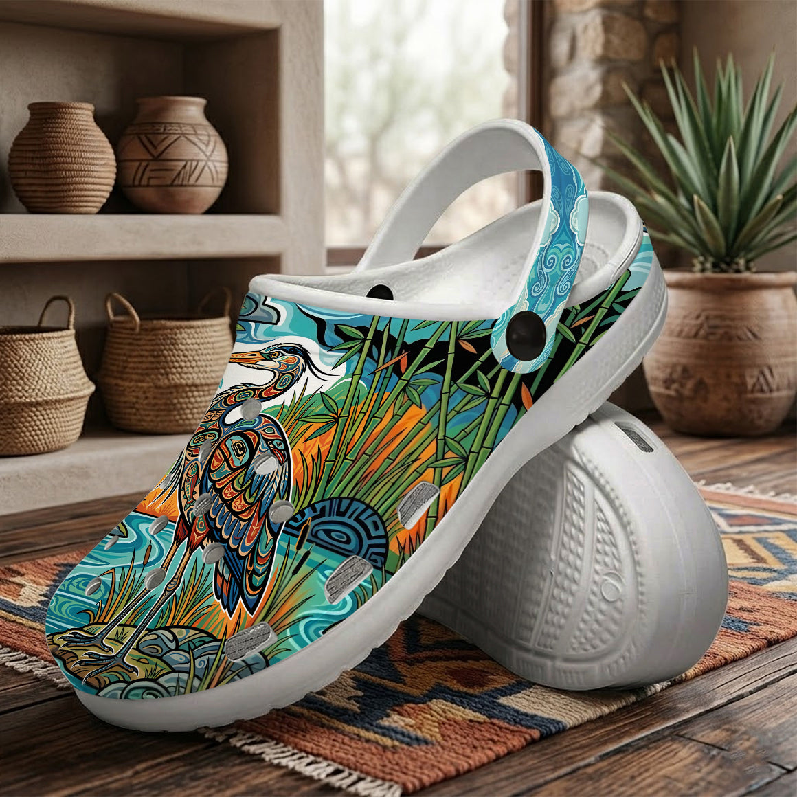 Native Heron Art Clogs Shoes for Adults & Kids