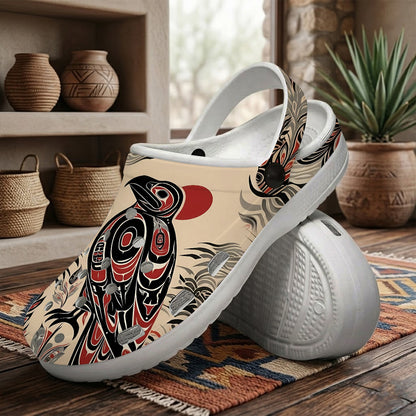 Native Raven Art Clogs Shoes for Adults & Kids