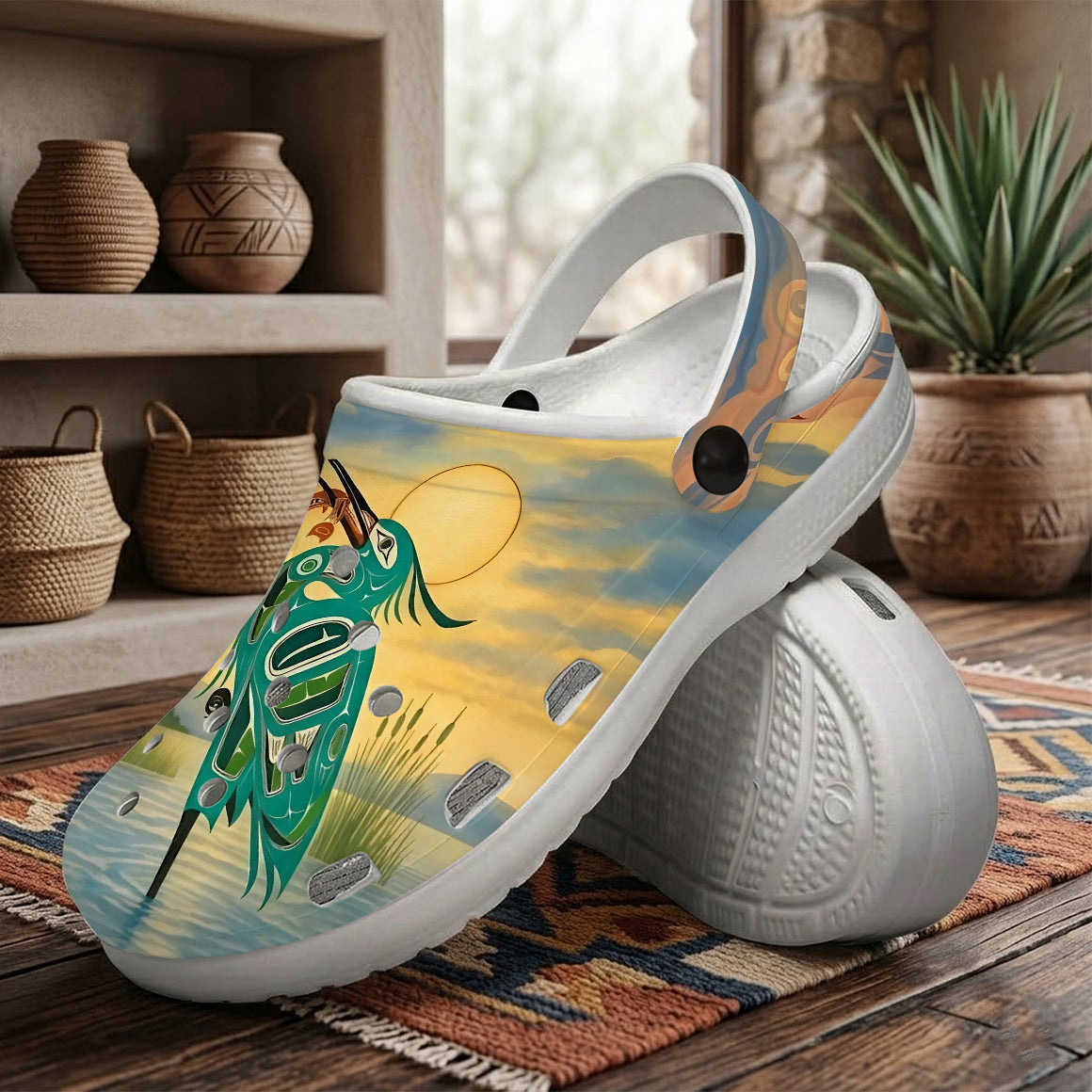 Native Heron Art Clogs Shoes for Adults & Kids