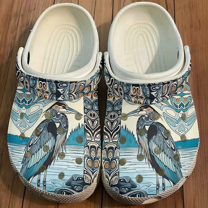 Native Heron Art Clogs Shoes for Adults & Kids