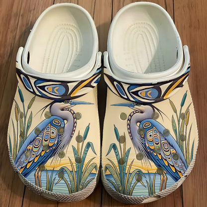 Native Heron Art Clogs Shoes for Adults & Kids