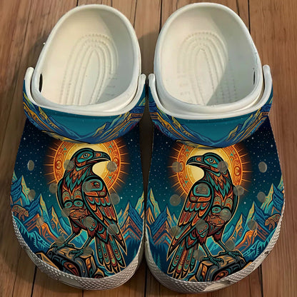 Native Raven Art Clogs Shoes for Adults & Kids