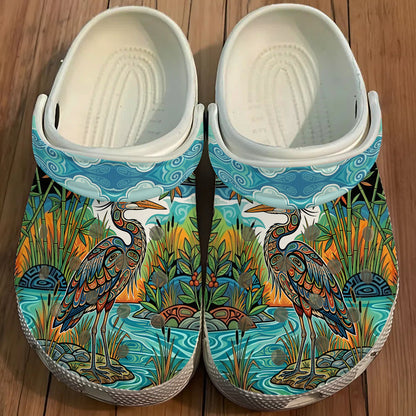 Native Heron Art Clogs Shoes for Adults & Kids