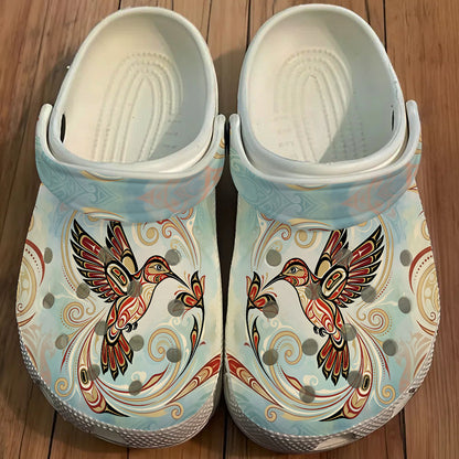 Native Hummingbird Art Clogs Shoes for Adults & Kids