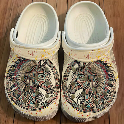 Native Horse Art Clogs Shoes for Adults & Kids