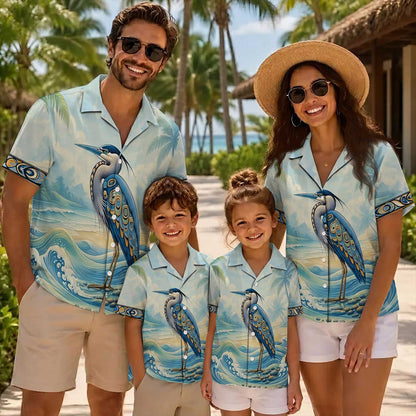 Native Heron Haida Pattern Hawaiian Shirt for Adults & Kids
