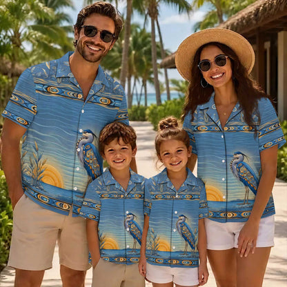 Native Heron Haida Pattern Hawaiian Shirt for Adults & Kids