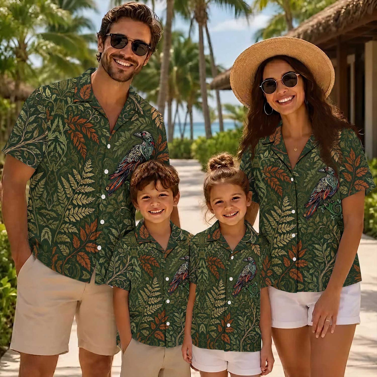 Native Raven Haida Pattern Hawaiian Shirt for Adults & Kids