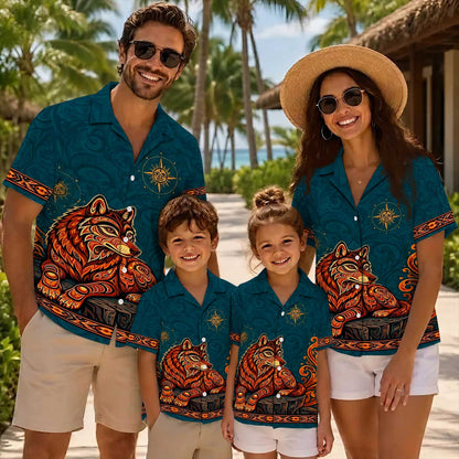 Native Wolf Haida Pattern Hawaiian Shirt for Adults & Kids