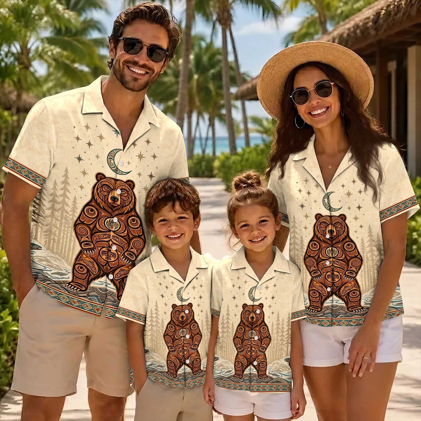 Native Bear Haida Pattern Hawaiian Shirt for Adults & Kids