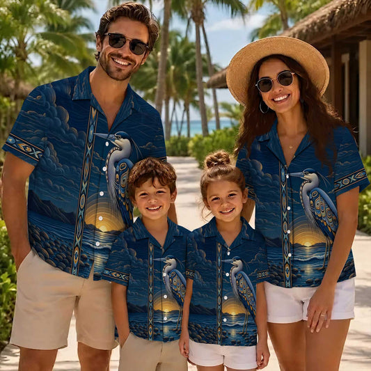 Native Heron Haida Pattern Hawaiian Shirt for Adults & Kids