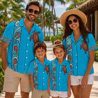 Native Turtle Haida Pattern Hawaiian Shirt for Adults & Kids