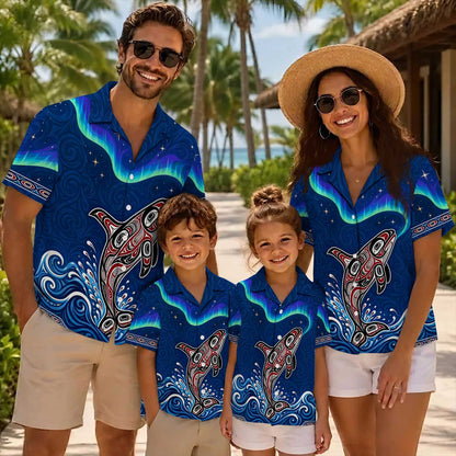 Native Orca Haida Pattern Hawaiian Shirt for Adults & Kids
