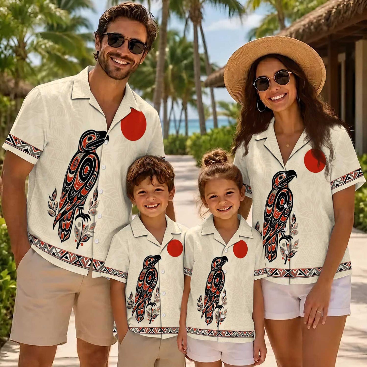 Native Raven Haida Pattern Hawaiian Shirt for Adults & Kids