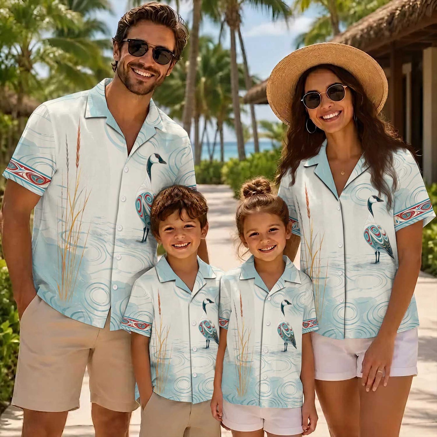 Native Goose Haida Pattern Hawaiian Shirt for Adults & Kids