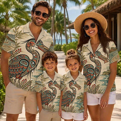 Native Heron Haida Pattern Hawaiian Shirt for Adults & Kids