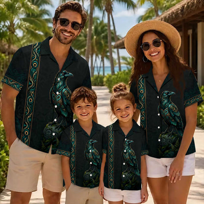 Native Raven Haida Pattern Hawaiian Shirt for Adults & Kids