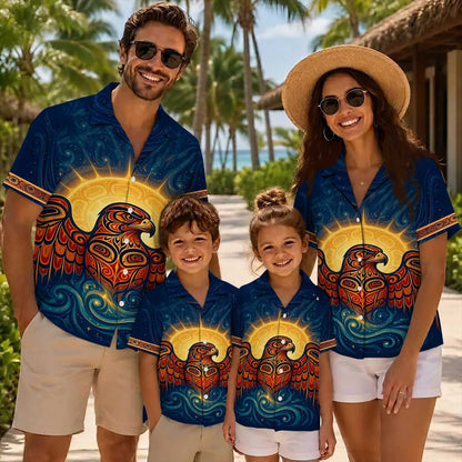 Native Eagle Haida Pattern Hawaiian Shirt for Adults & Kids