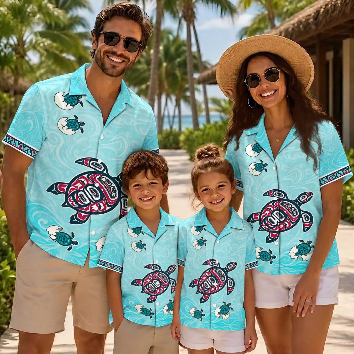 Native Turtle Haida Pattern Hawaiian Shirt for Adults & Kids