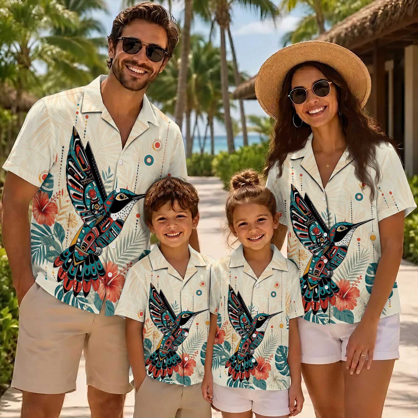 Native Hummingbird Haida Pattern Hawaiian Shirt for Adults & Kids