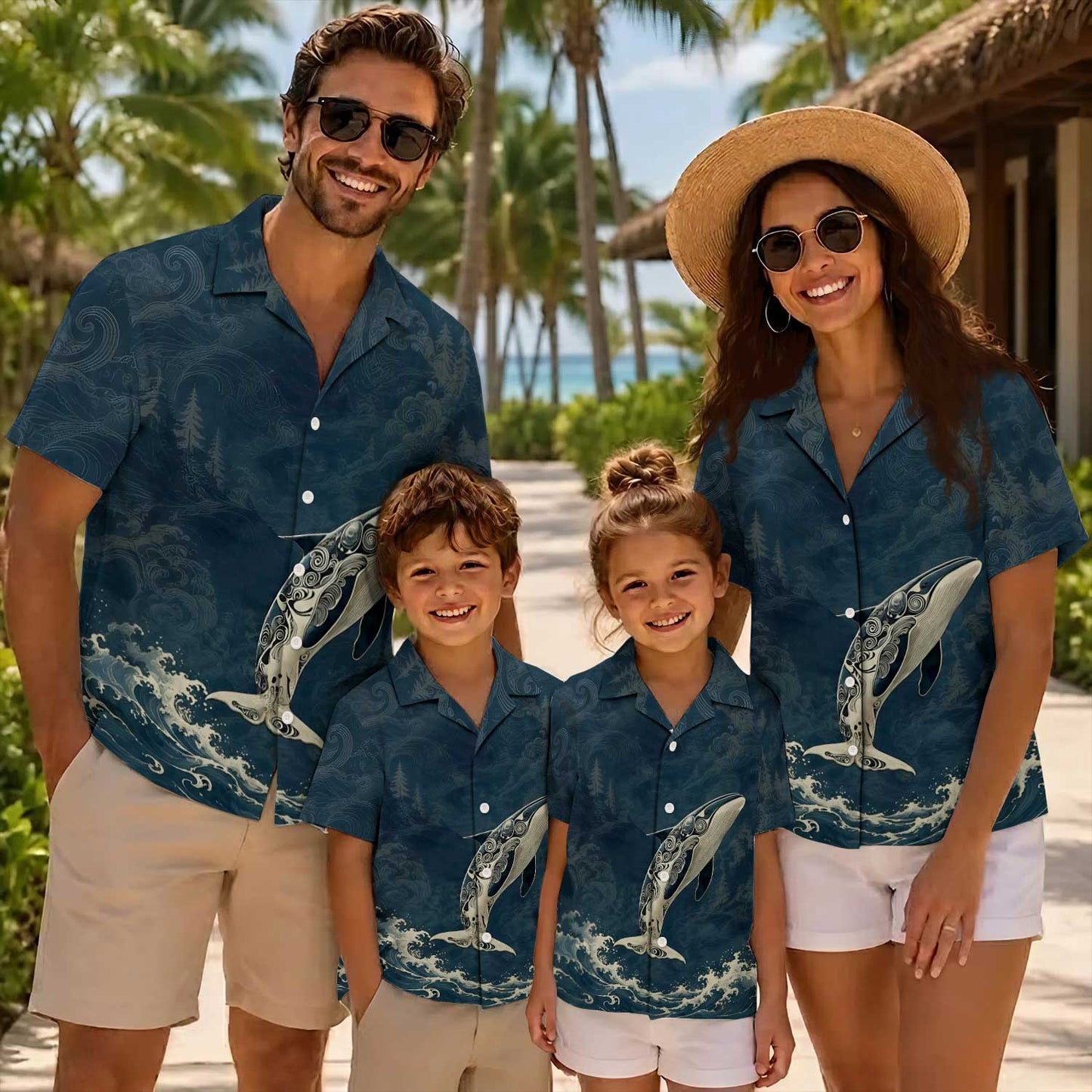 Native Orca Haida Pattern Hawaiian Shirt for Adults & Kids