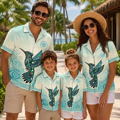 Native Hummingbird Haida Pattern Hawaiian Shirt for Adults & Kids