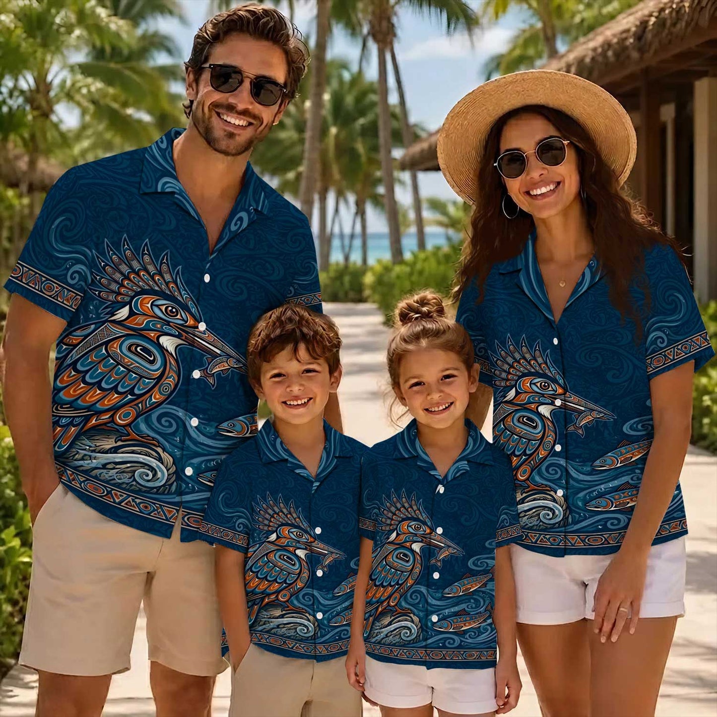 Native Bird Haida Pattern Hawaiian Shirt for Adults & Kids